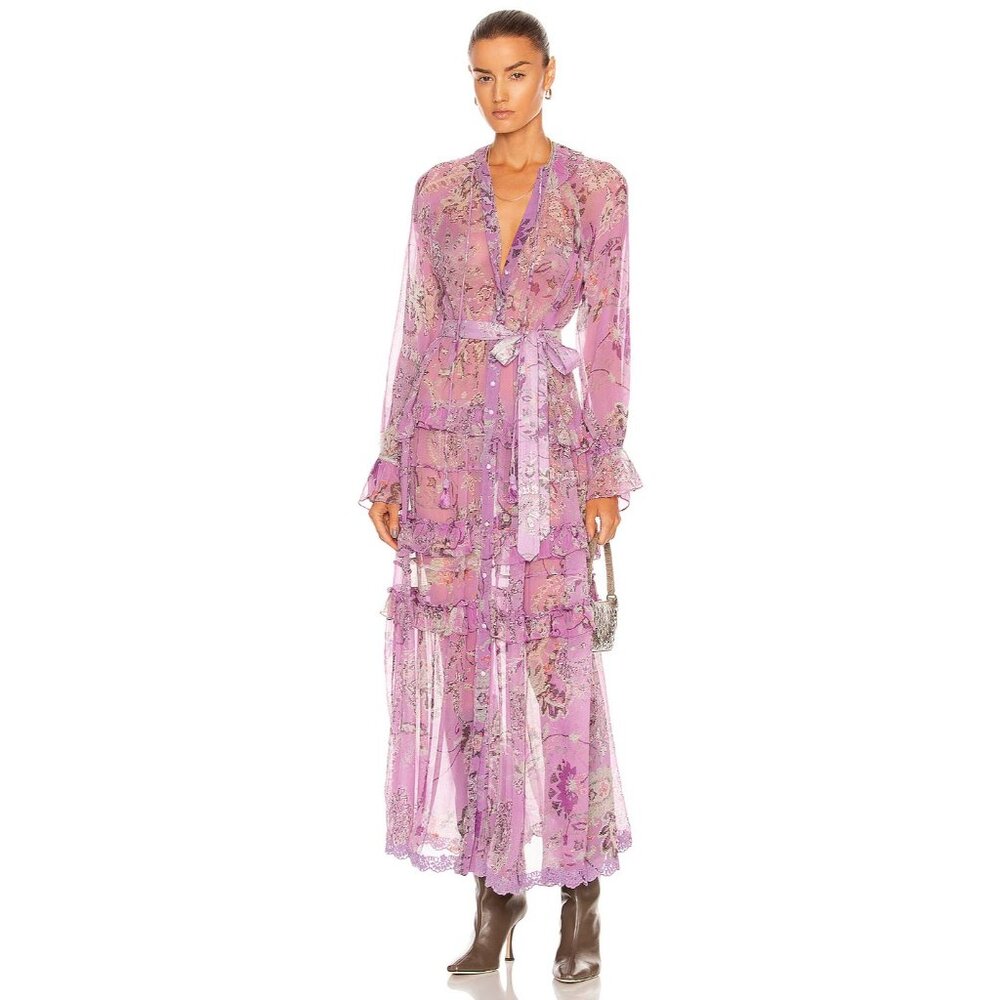 HEMANT AND NANDITA Mavi Belted Kaftan in Orchid - Picture 1 of 7